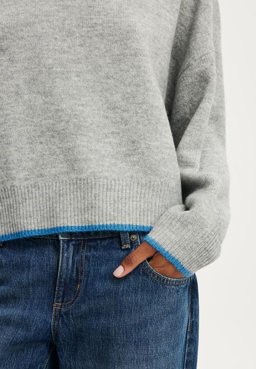 Cotton On - Luxe V Neck Knit - Grey Marle/Blue Tipping