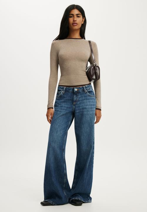 Cotton On - Double Layer Long Sleeve - Acorn Marle/Dark Oak