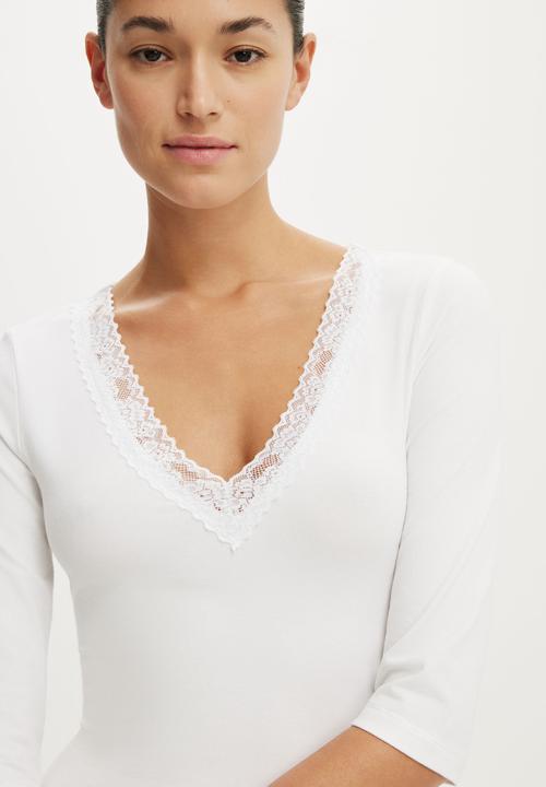 Cotton On - Eva Lace 3/4 Top - White