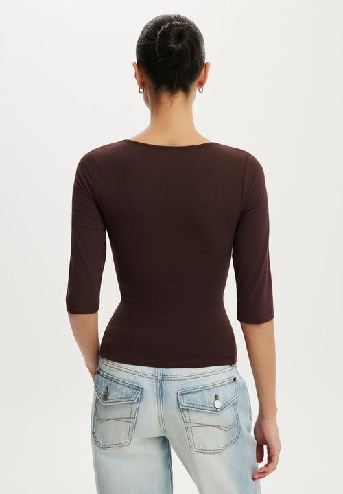 Cotton On - Eva Lace 3/4 Top - Dark Oak