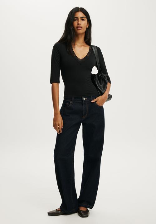 Cotton On - Eva Lace 3/4 Top - Black