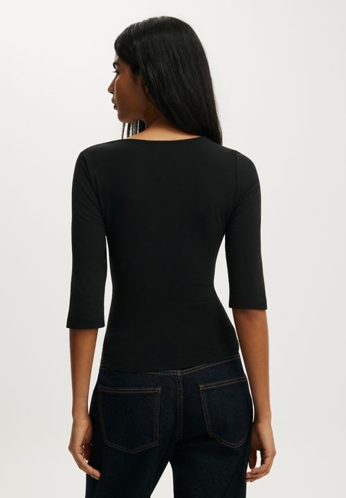 Cotton On - Eva Lace 3/4 Top - Black