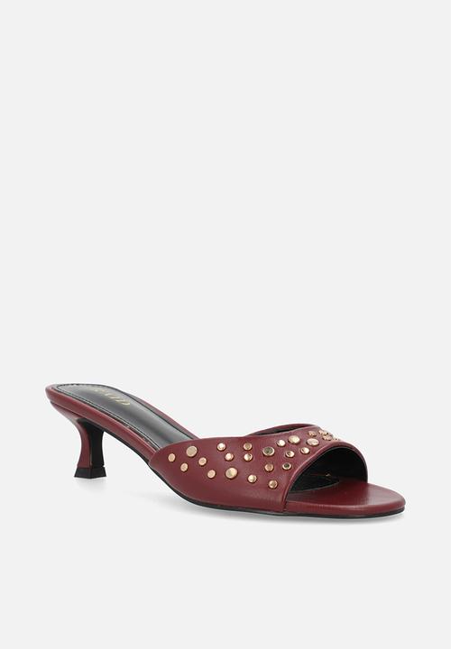 Raid London - Calenna open toe stiletto heel mule - burgundy 