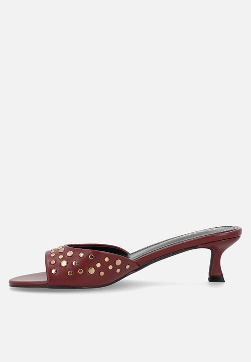 Raid London - Calenna open toe stiletto heel mule - burgundy 