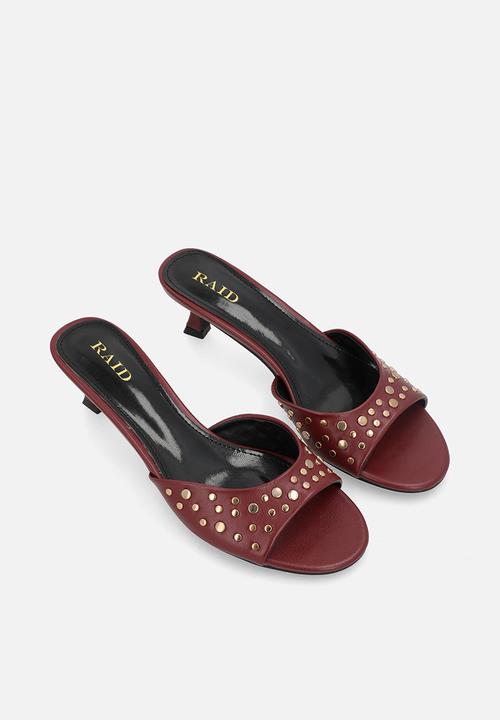 Raid London - Calenna open toe stiletto heel mule - burgundy 