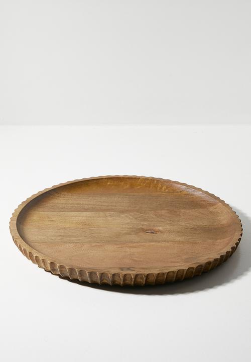Ribbed Wooden Serving Tray Natural