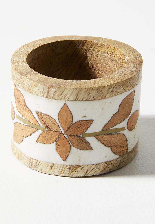 Sixth Floor - Inlay Napkin Rings Wood & White set 4