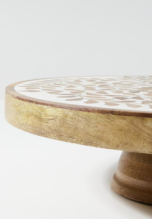 Sixth Floor - Wooden Inlay Cake Stand Natural & White