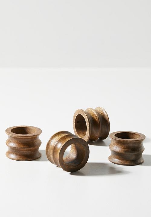Sixth Floor - Ribbed Wooden Napkin Rings Set 4