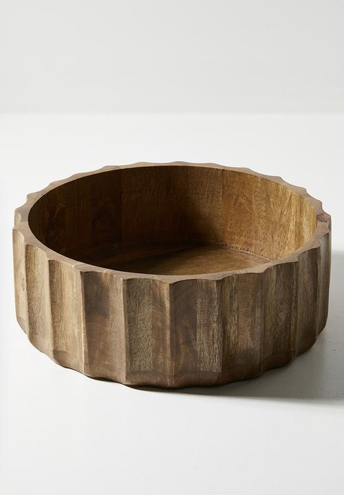 Ribbed Wooden Salad Bowl - Natural