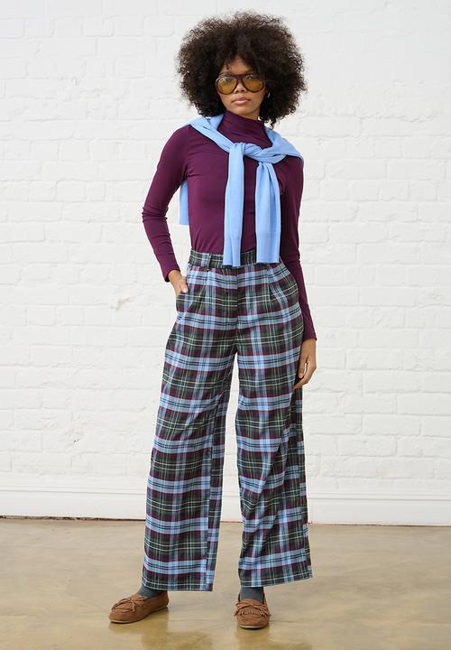 Me&B - Check Straight Leg Trousers - Burg/Green