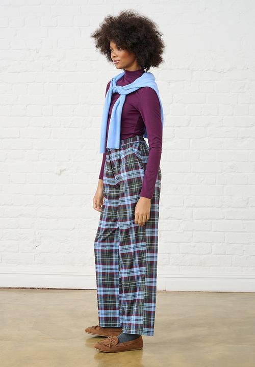 Me&B - Check Straight Leg Trousers - Burg/Green
