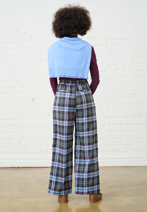 Me&B - Check Straight Leg Trousers - Burg/Green