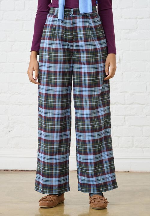 Me&B - Check Straight Leg Trousers - Burg/Green