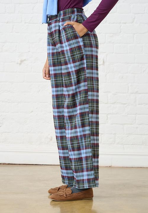 Me&B - Check Straight Leg Trousers - Burg/Green