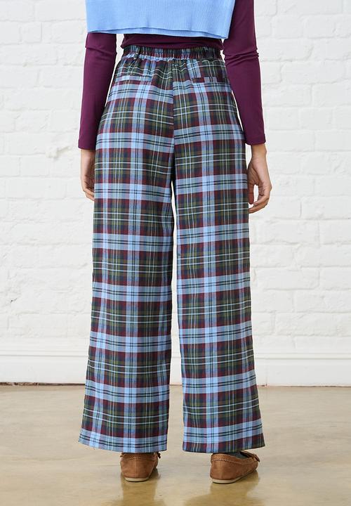 Me&B - Check Straight Leg Trousers - Burg/Green