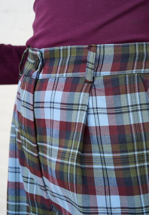 Me&B - Check Straight Leg Trousers - Burg/Green