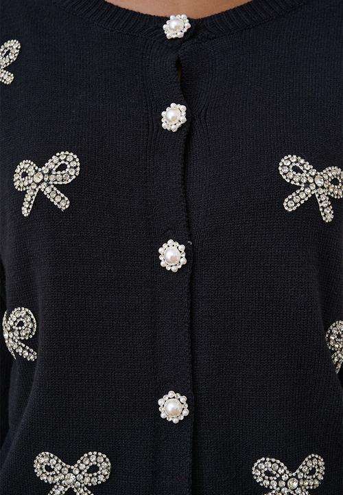 Me&B - Heavyweight Cardigan in 3D Bows - Black