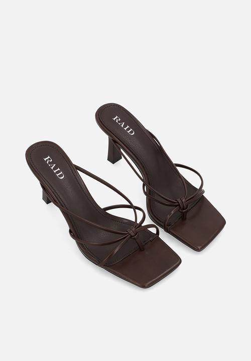 Raid London - Evena open toe stiletto heel mule - brown 