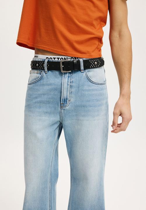 Cotton On - Circle Stud Belt - Black/Burnished Silver/Circle Studs