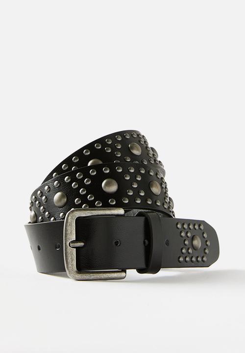 Cotton On - Circle Stud Belt - Black/Burnished Silver/Circle Studs