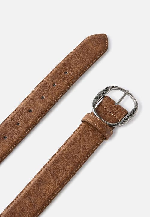 Cotton On - Oval Buckle Belt - Brown/Burnished Silver