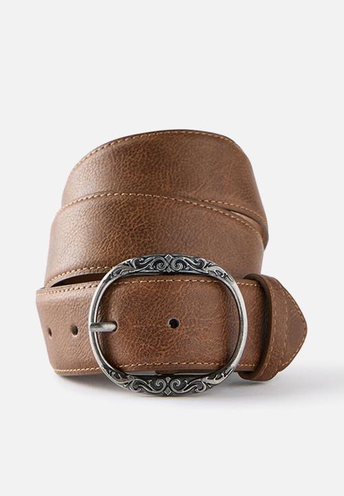 Cotton On - Oval Buckle Belt - Brown/Burnished Silver