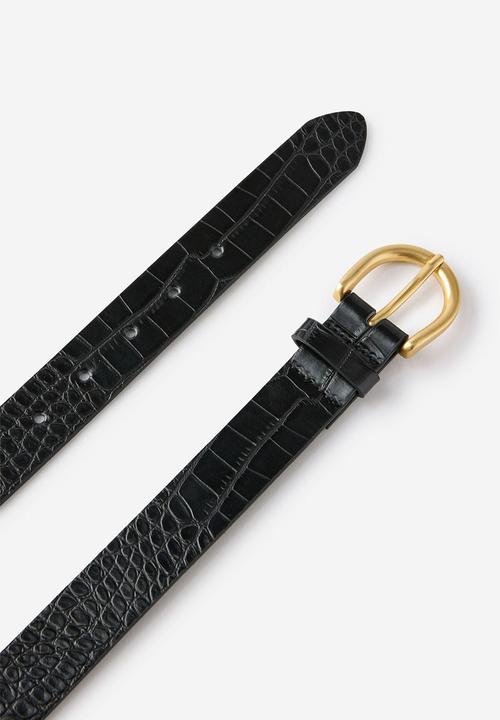 Cotton On - Croc Embossed Belt - Black/Brushed Gold