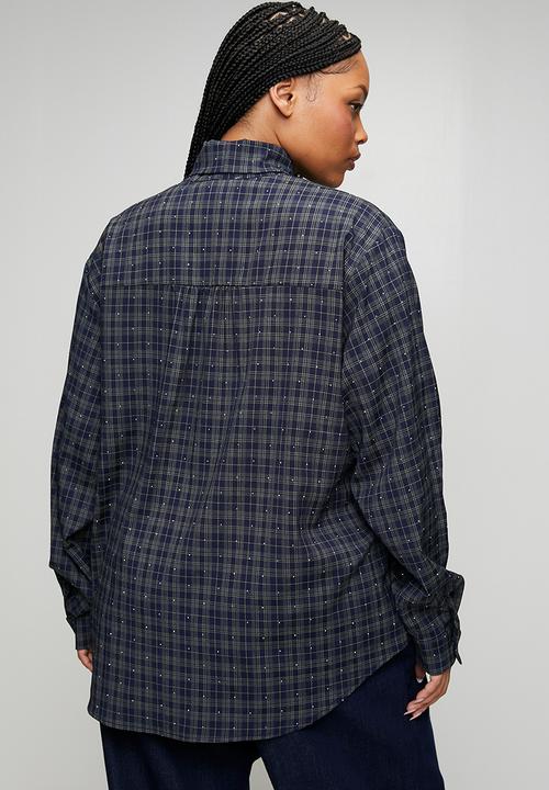 Me&B - Plus Bow Check Shirt - Green