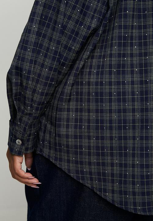 Me&B - Plus Bow Check Shirt - Green