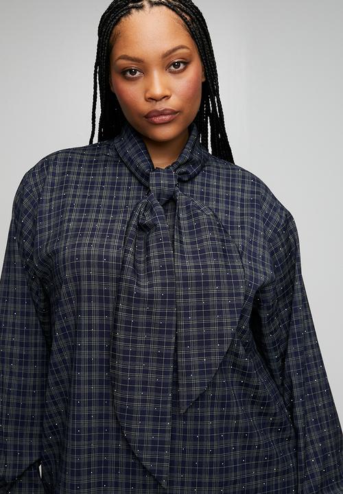 Me&B - Plus Bow Check Shirt - Green