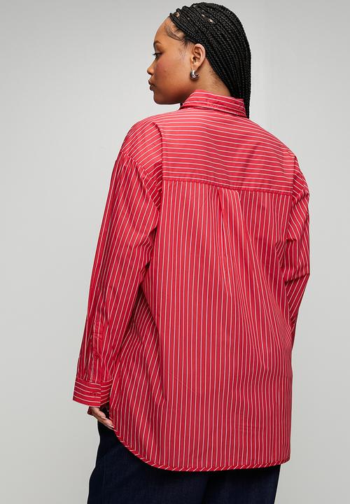 Me&B - Plus Ultimate Stripe Cotton Shirt - Red