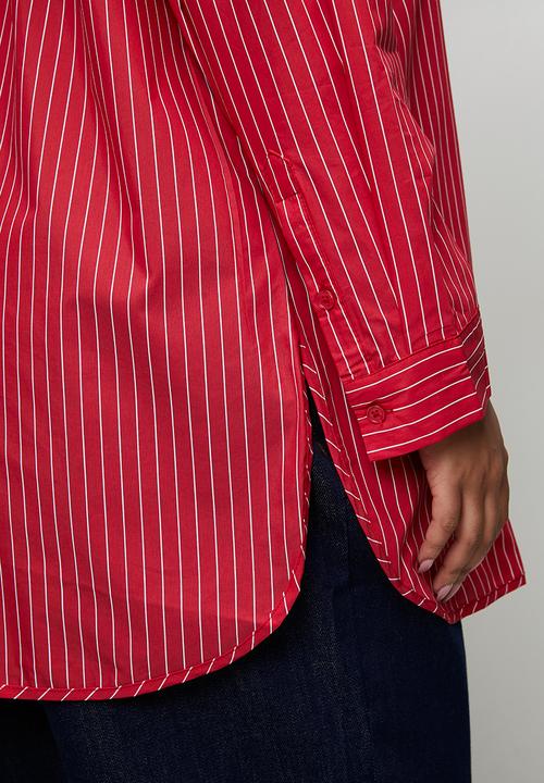 Me&B - Plus Ultimate Stripe Cotton Shirt - Red