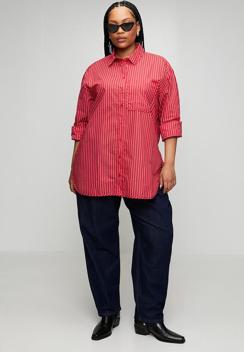 Me&B - Plus Ultimate Stripe Cotton Shirt - Red