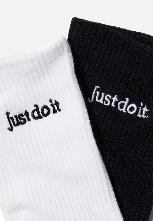 Nike - Everyday Elevated Just Do It Crew Socks (2 Pairs)- White&Black