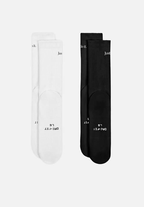 Nike - Everyday Elevated Just Do It Crew Socks (2 Pairs)- White&Black
