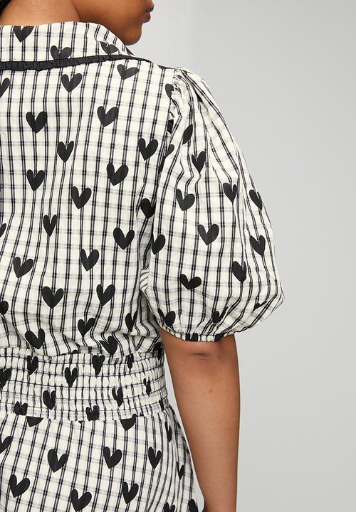 Me&B - Plus Check with Heart Shirred Midi Dress - White & Black 