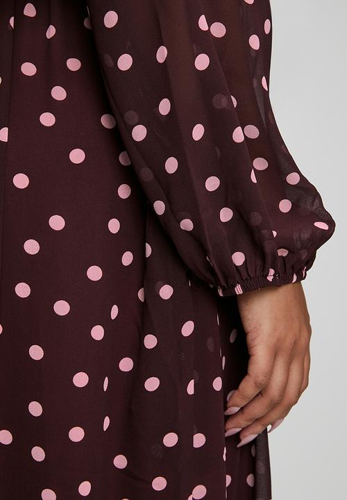 Me&B - Plus Shirred Georgette Maxi -  Burgundy & Pink