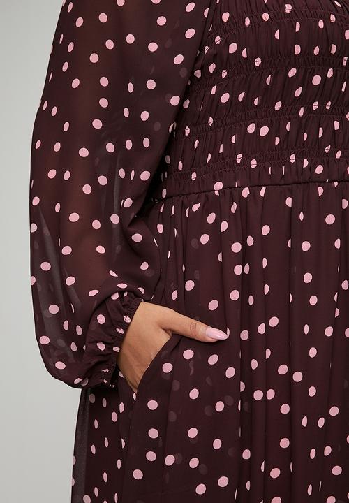 Me&B - Plus Shirred Georgette Maxi -  Burgundy & Pink