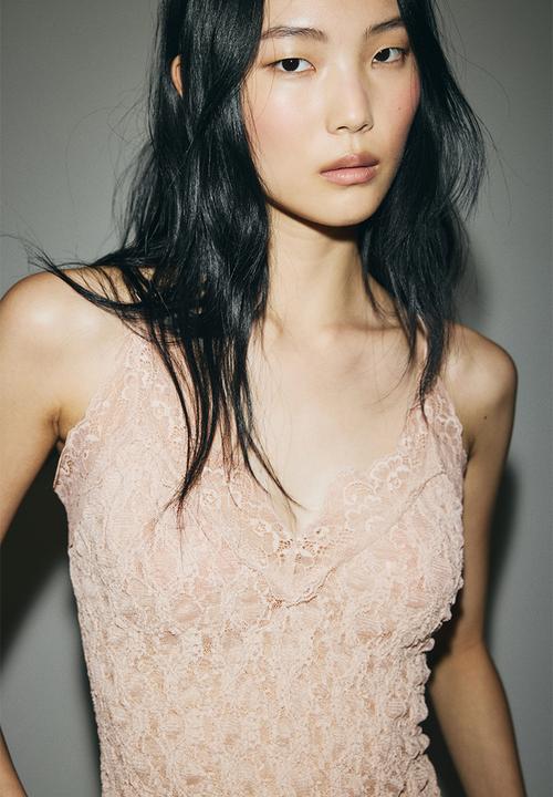 H&M - Lace-trimmed strappy top - beige