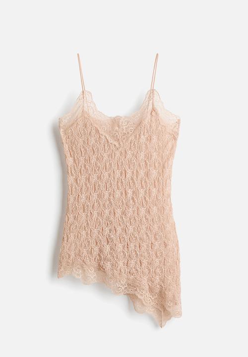H&M - Lace-trimmed strappy top - beige