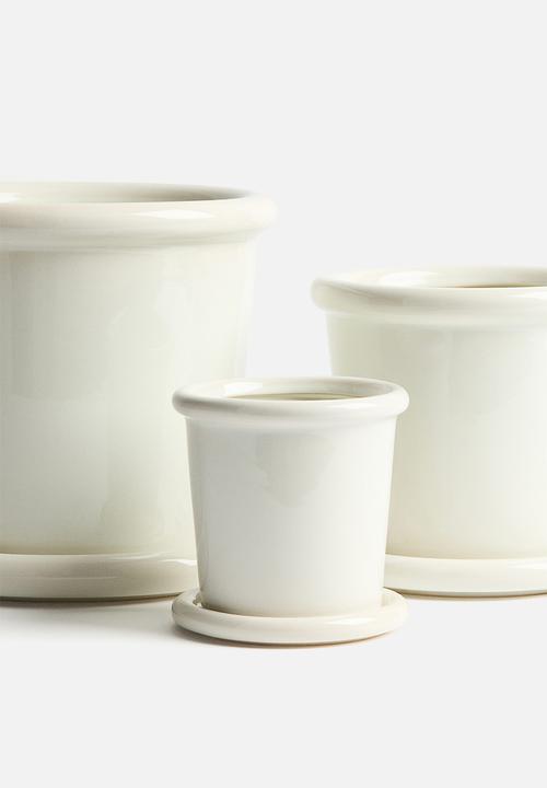 H&M - Stoneware plant pot with saucer - white