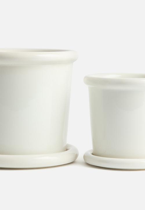 H&M - Stoneware plant pot with saucer - white