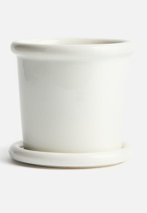 H&M - Stoneware plant pot with saucer - white