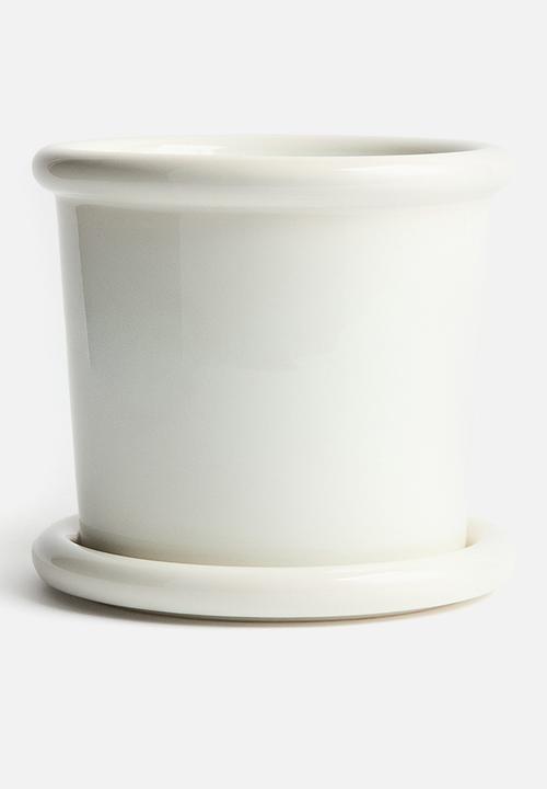 H&M - Large stoneware plant pot with saucer - white