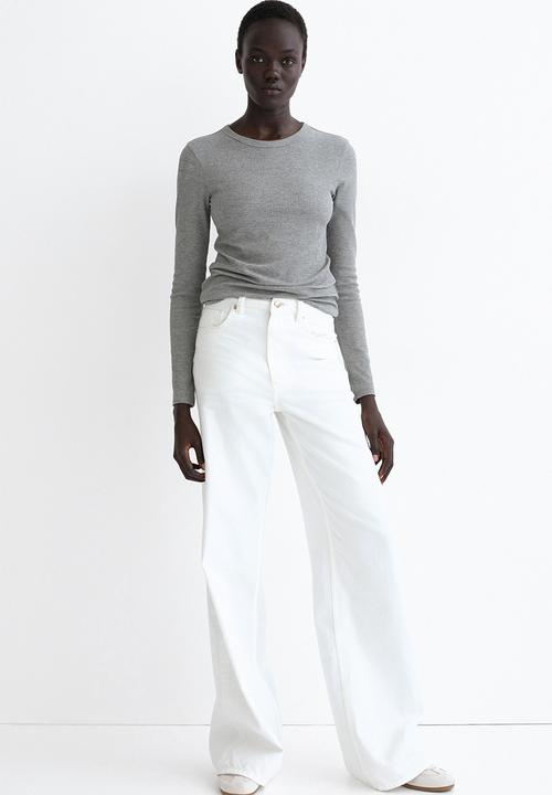 H&M - Ribbed cotton-blend top - grey marl