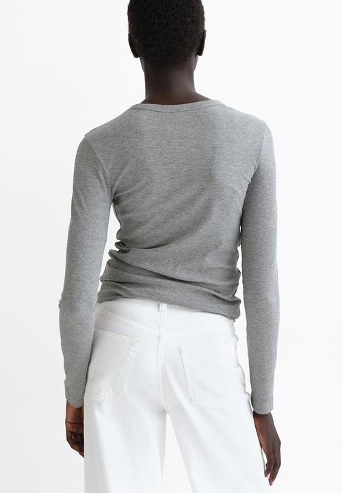 H&M - Ribbed cotton-blend top - grey marl