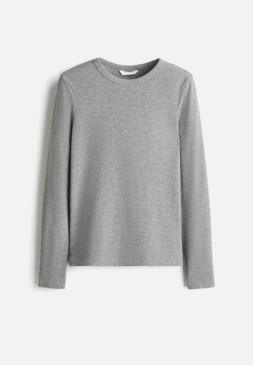 H&M - Ribbed cotton-blend top - grey marl