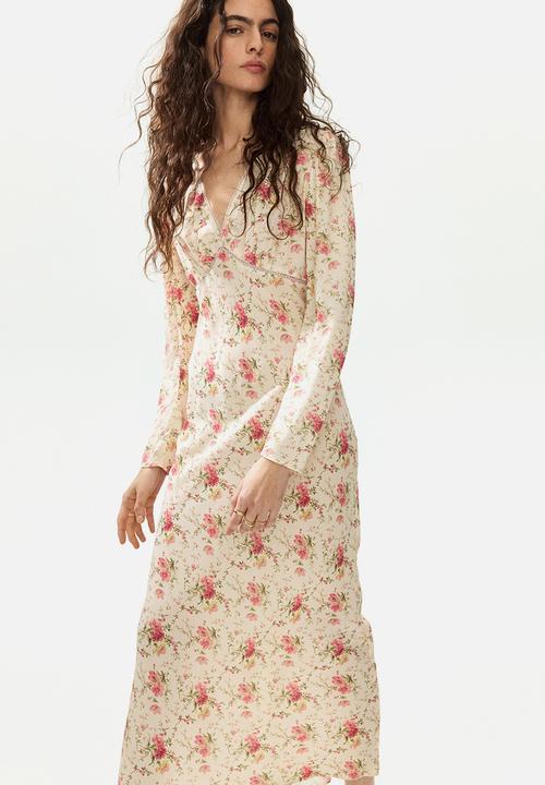 H&M - Long-sleeved viscose dress - light yellow/floral
