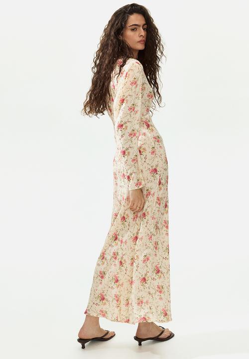 H&M - Long-sleeved viscose dress - light yellow/floral